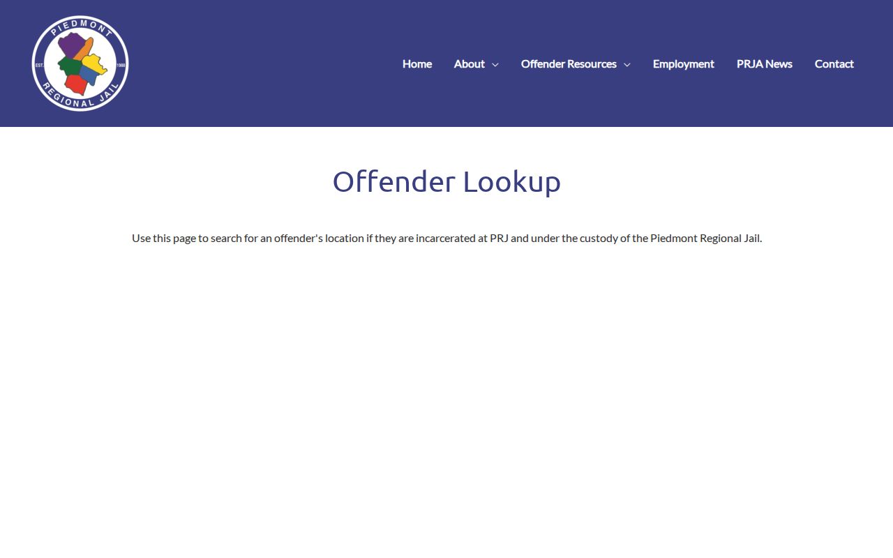 Lunenburg County current regional custody lookup at Piedmont Regional Jail